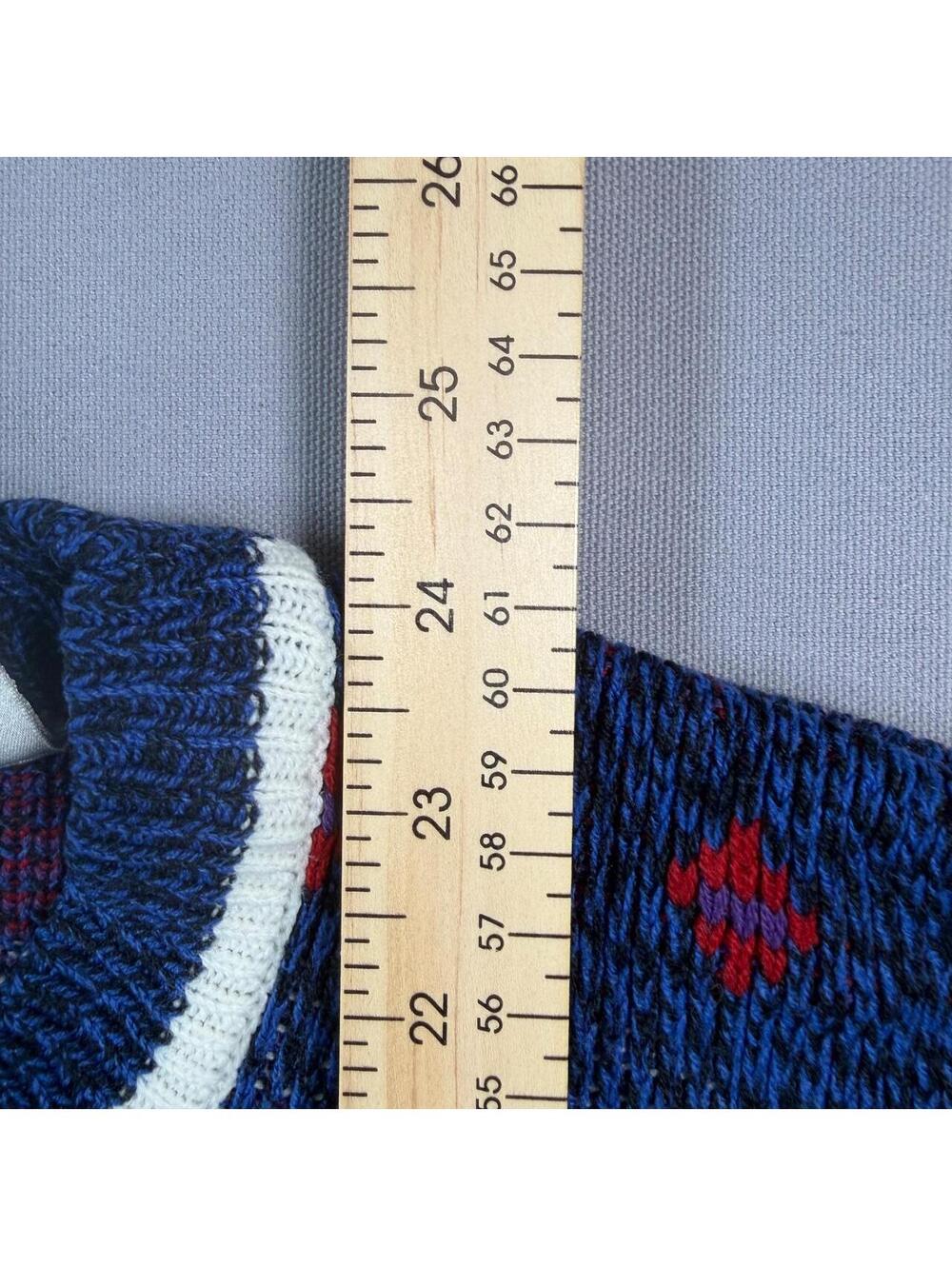 VTG 90s Hennessy Van Heusen Grandpa Sweater Blue Geometric Womens M - Picture 7 of 7